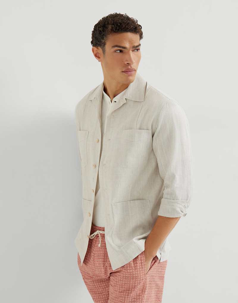 Cotton and linen jacquard stripe easy fit guayabera 2