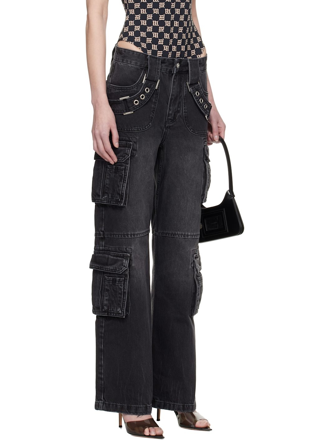 Black Harness Strap Jeans - 2