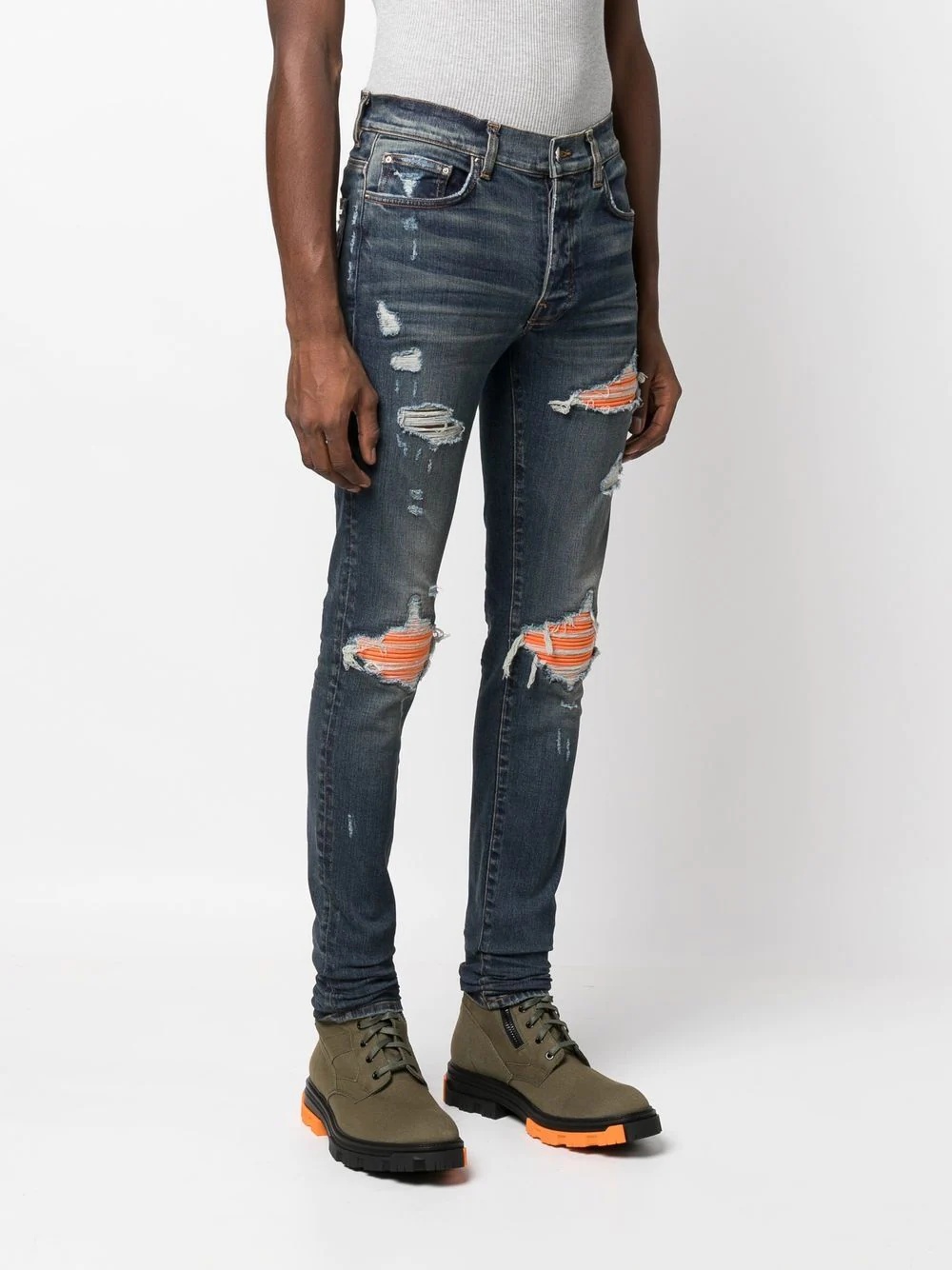 distressed panelled skinny jeans - 3