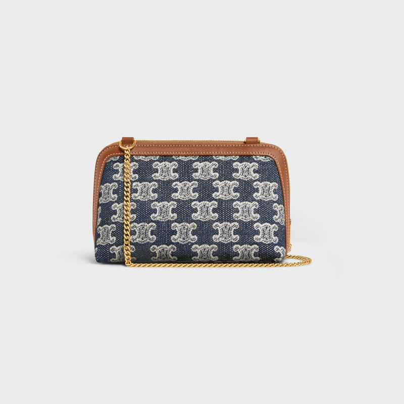 Clutch with Chain in Textile with Triomphe Embroidery 3