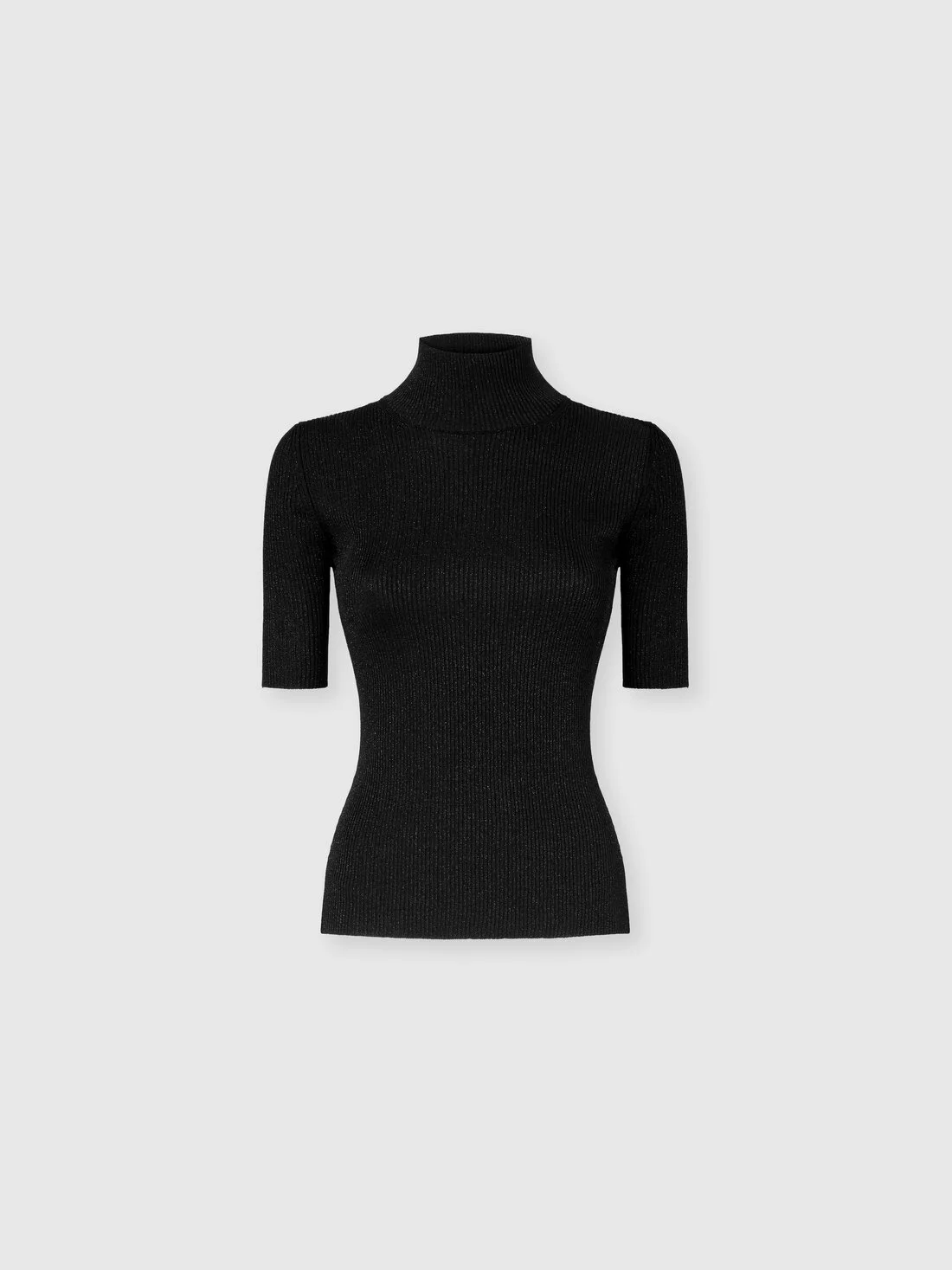 Ribbed knit top with high neck and short sleeves - 1