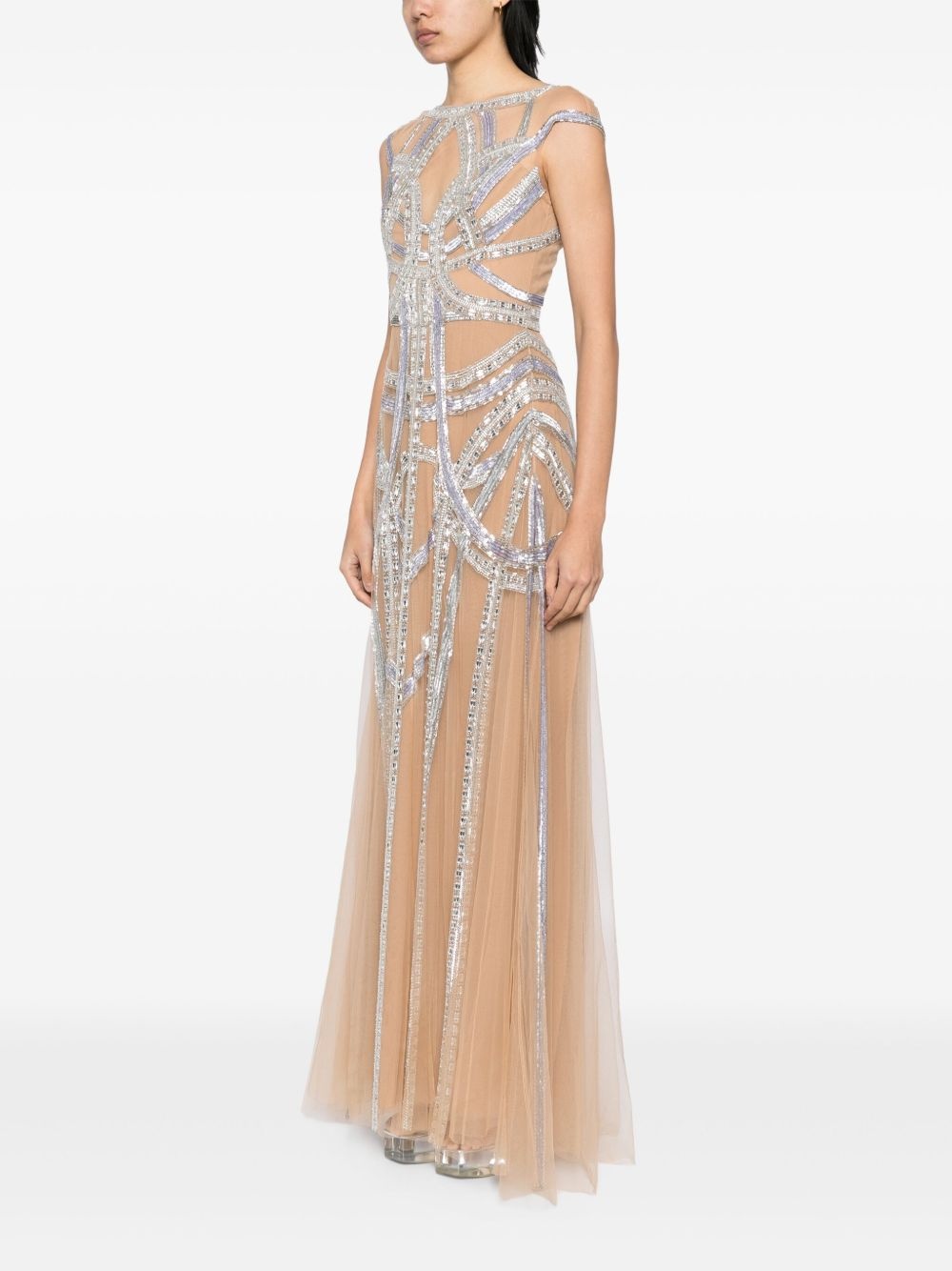 roads-embroidered flared gown - 3