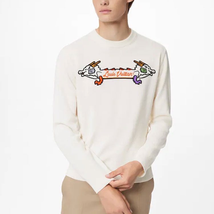Men's LOUIS VUITTON x NIGO2 Crossover LV2 SS22 Dragon Cartoon Printing Pullover White 1A9GO3 - 3