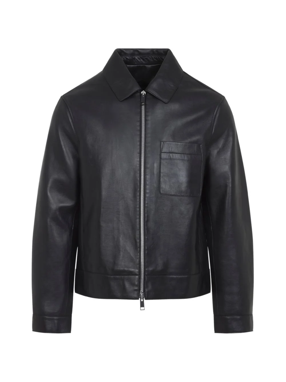 zip-fastening chest-pocket leather jacket - 1