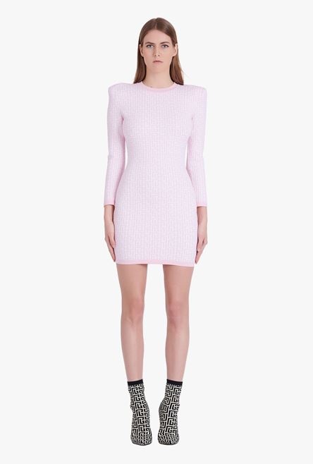 Short bicolor jacquard knit dress with Balmain monogram - 4