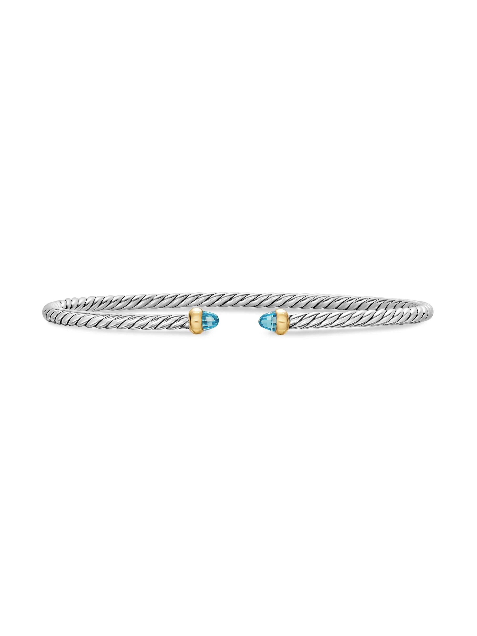 Women's Micro Cable Flex Bracelet in Sterling Silver - Blue Topaz - 1