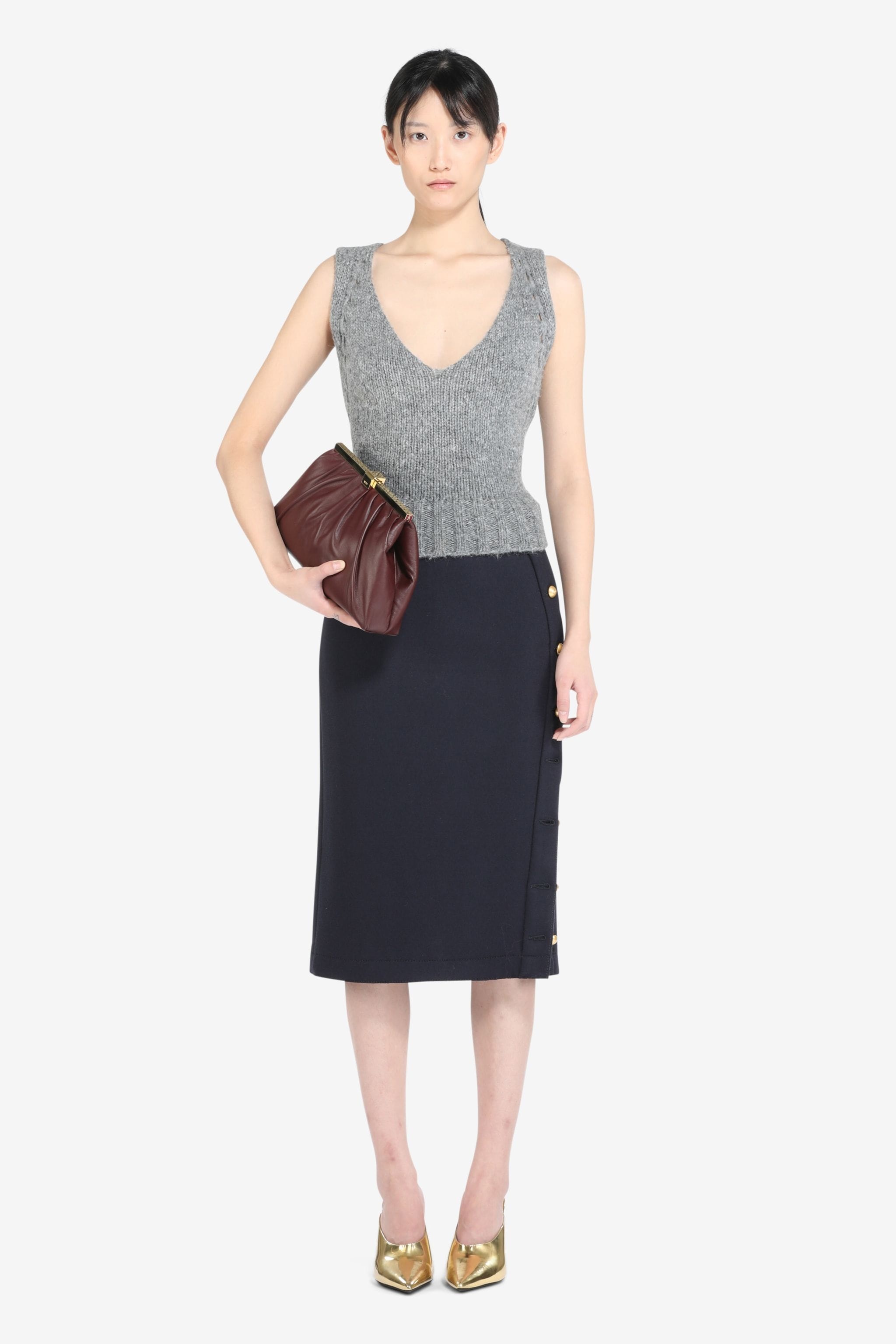 BUTTON-EMBELLISHED TAILORED SKIRT - 4