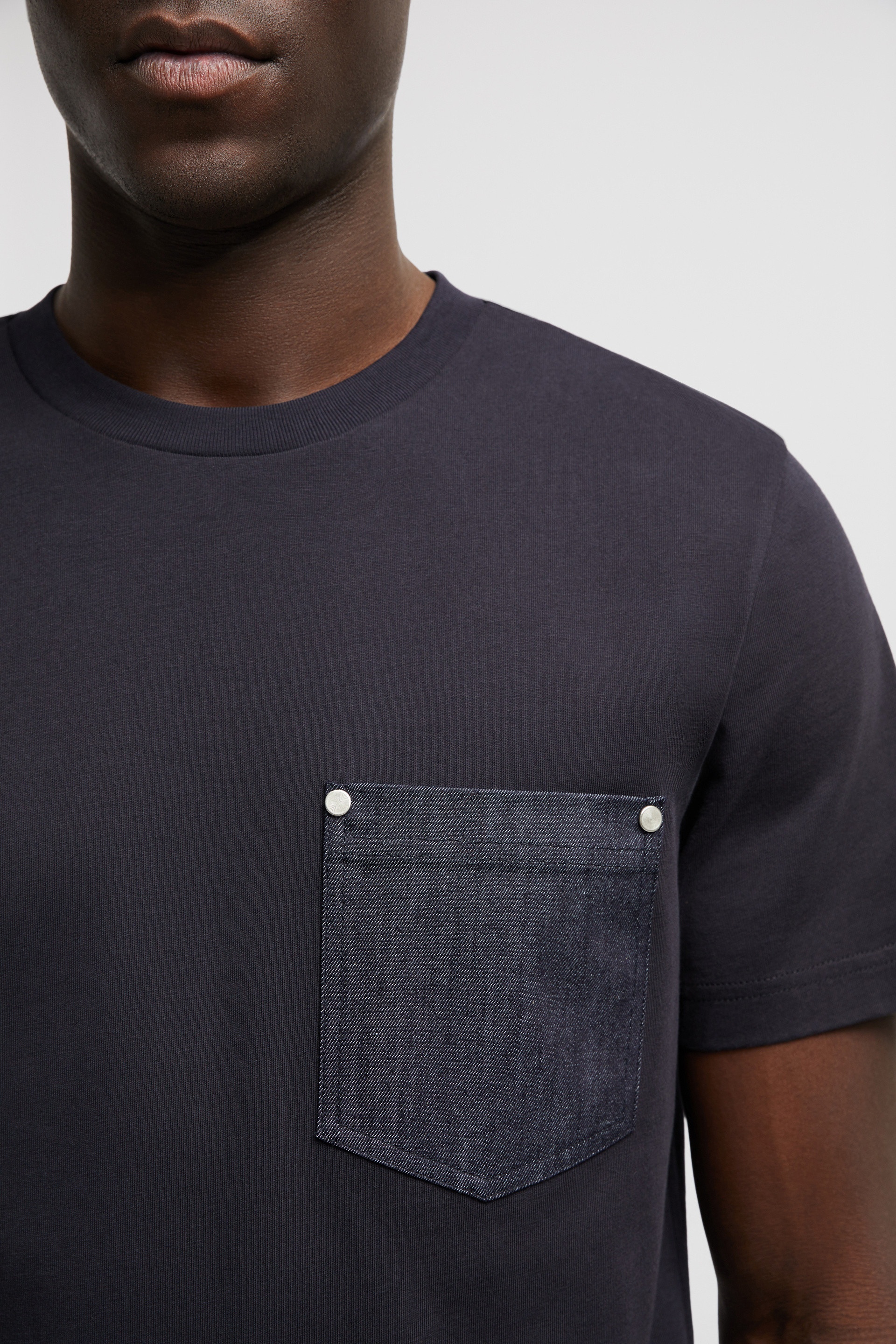Cotton & Denim T-Shirt with Pocket - 6