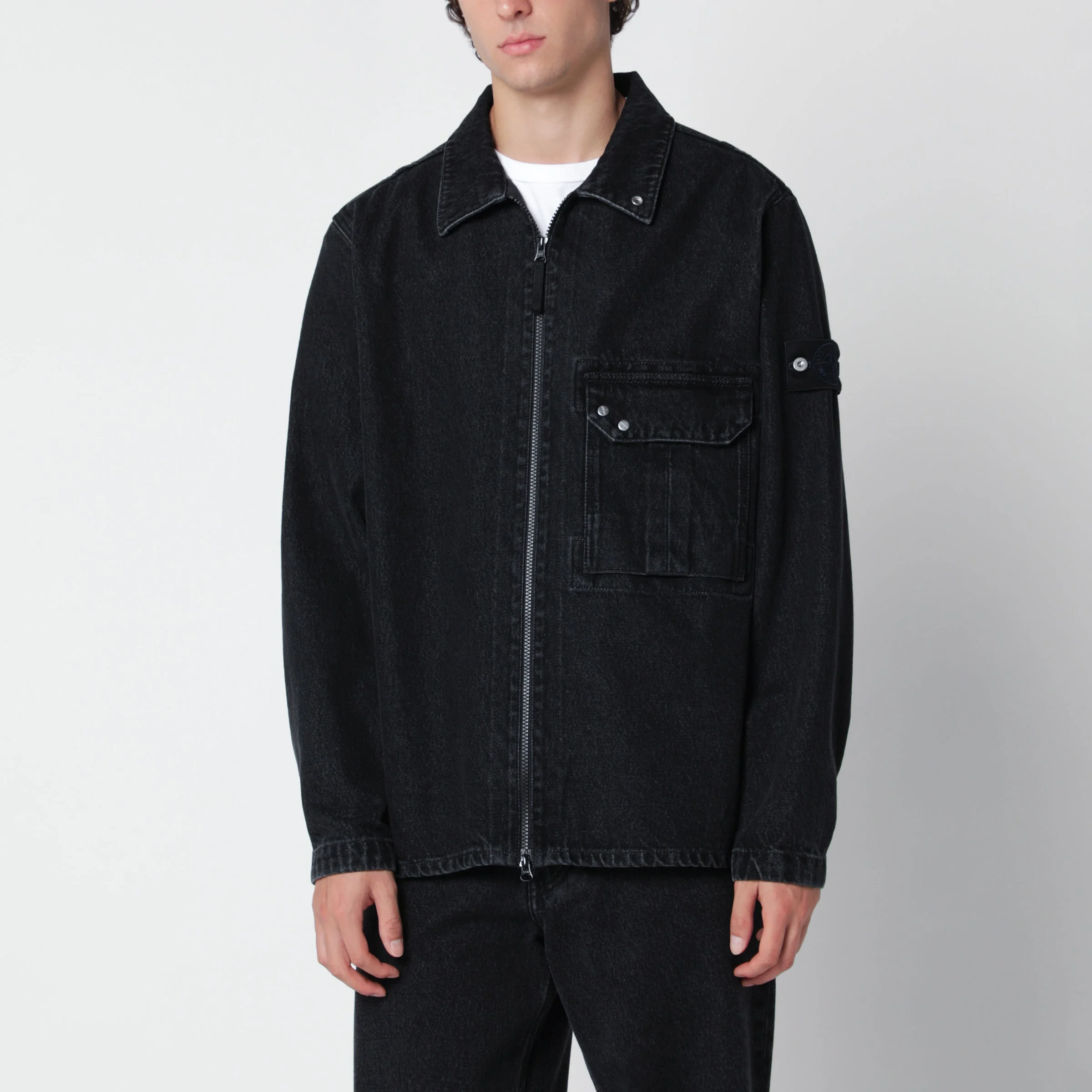 Black denim shirt jacket - 1