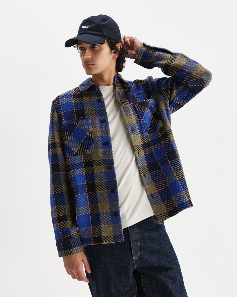 Wax London Whiting - Blue And Khaki Pike Check Overshirt outlook