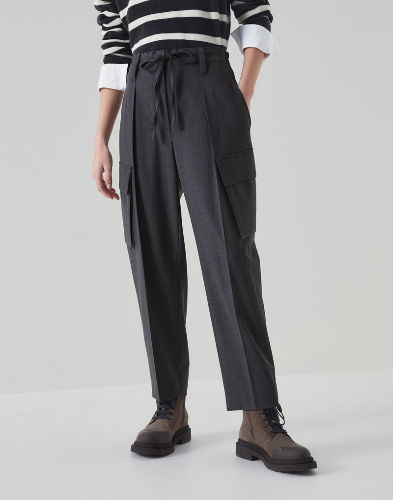 Tropical luxury wool sartorial cargo trousers with monili 1