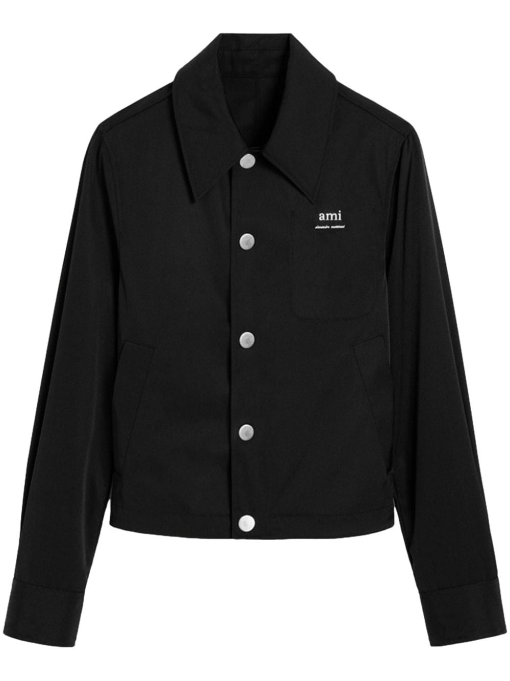 embroidered-logo cotton-blend shirt jacket - 1