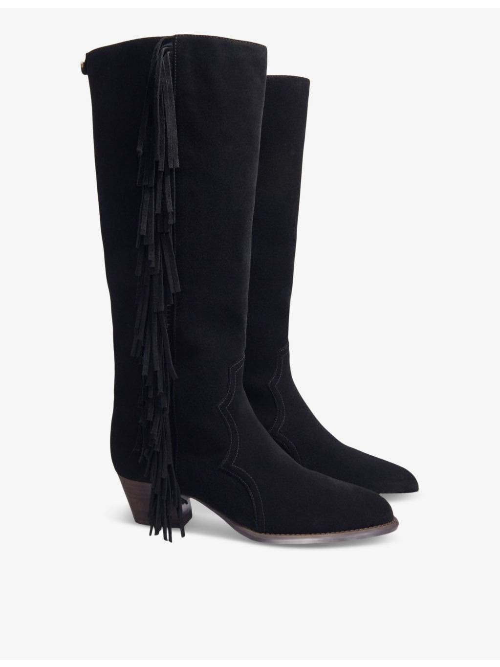Fringed-trim suede knee-high boots - 2