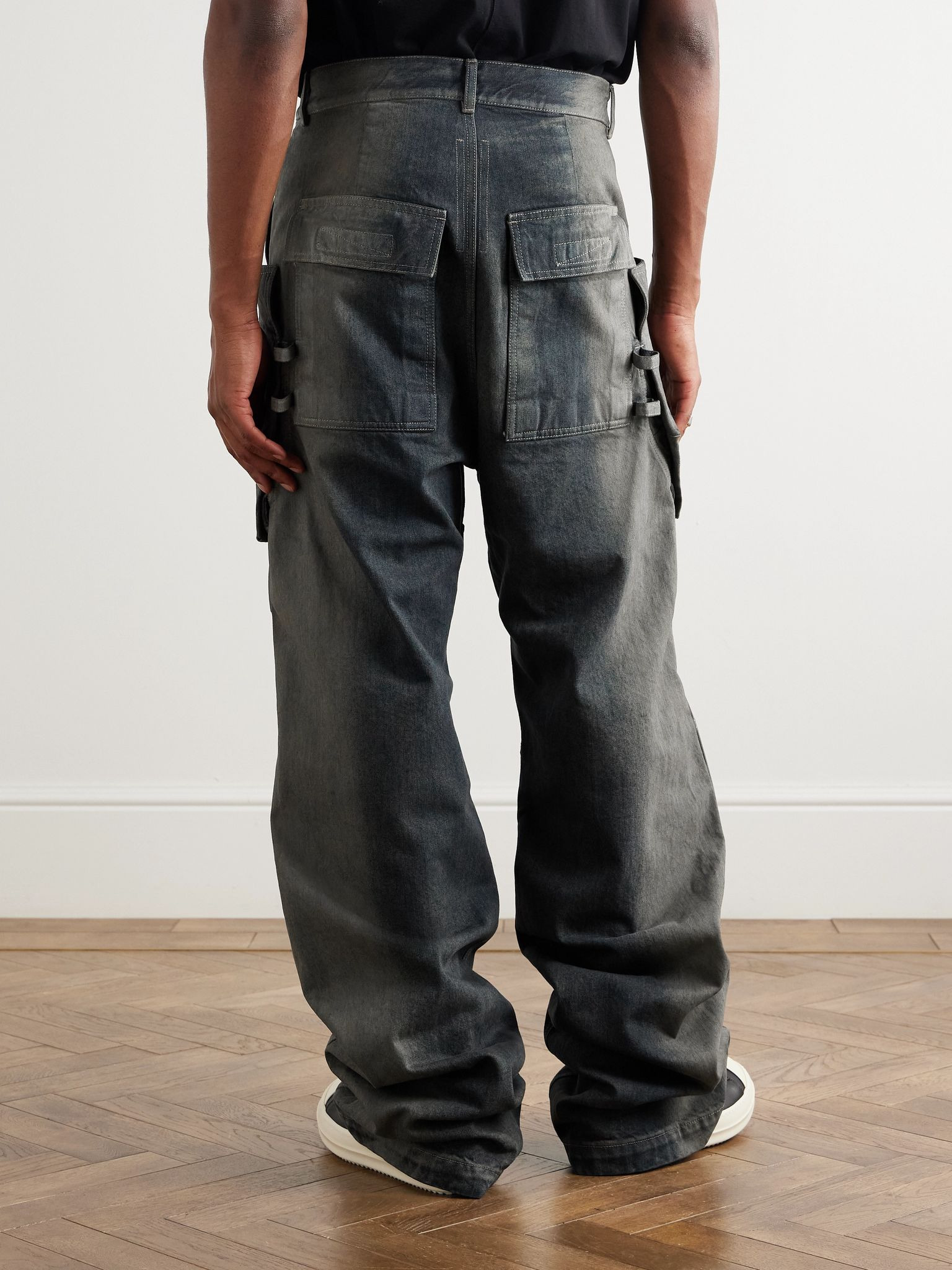 Stefan Wide-Leg Distressed Denim Cargo Trousers Dark gray - 4