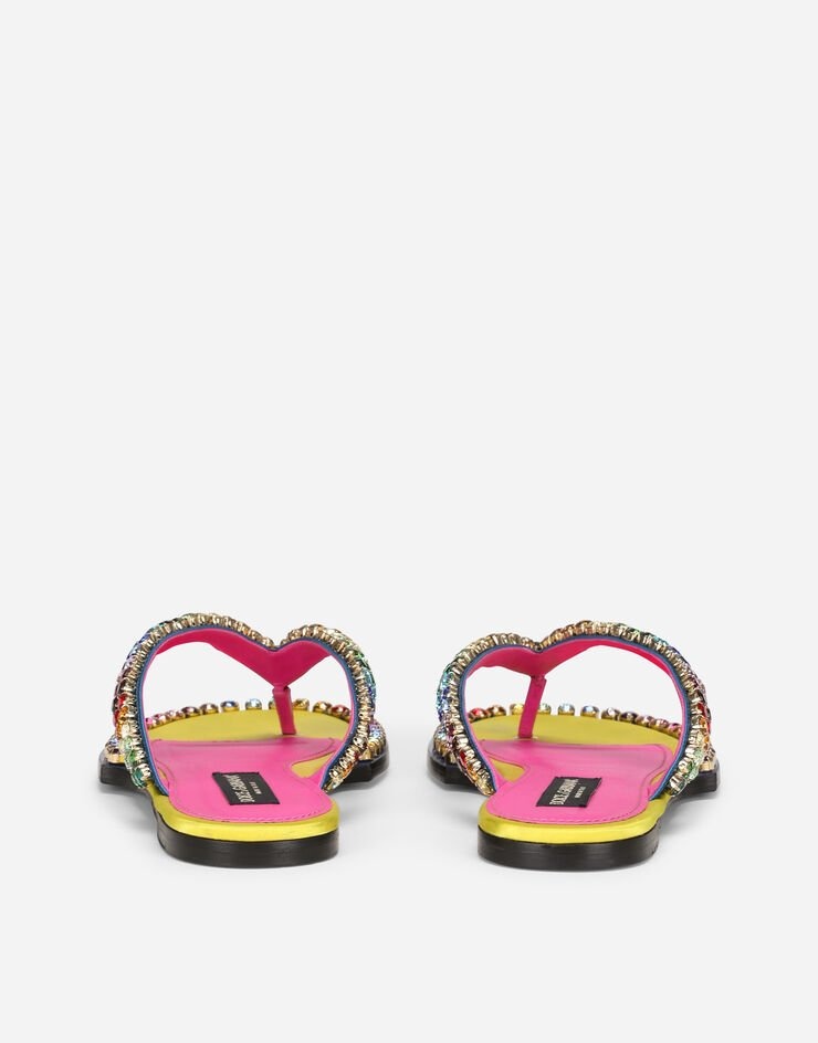 Leather thong sandals with multi-colored crystals - 3