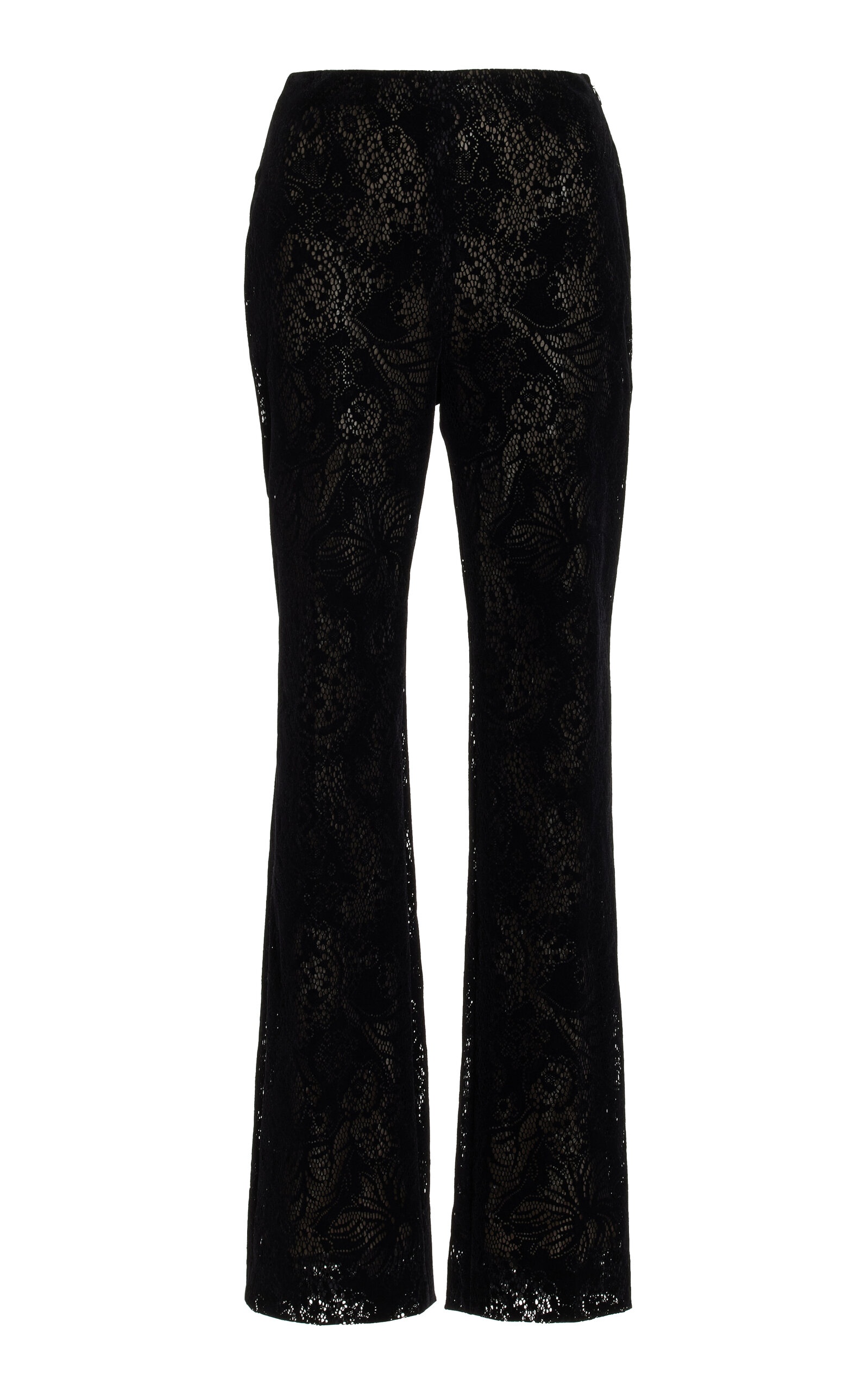 Flocked Floral Lace Straight-Leg Pants black - 1