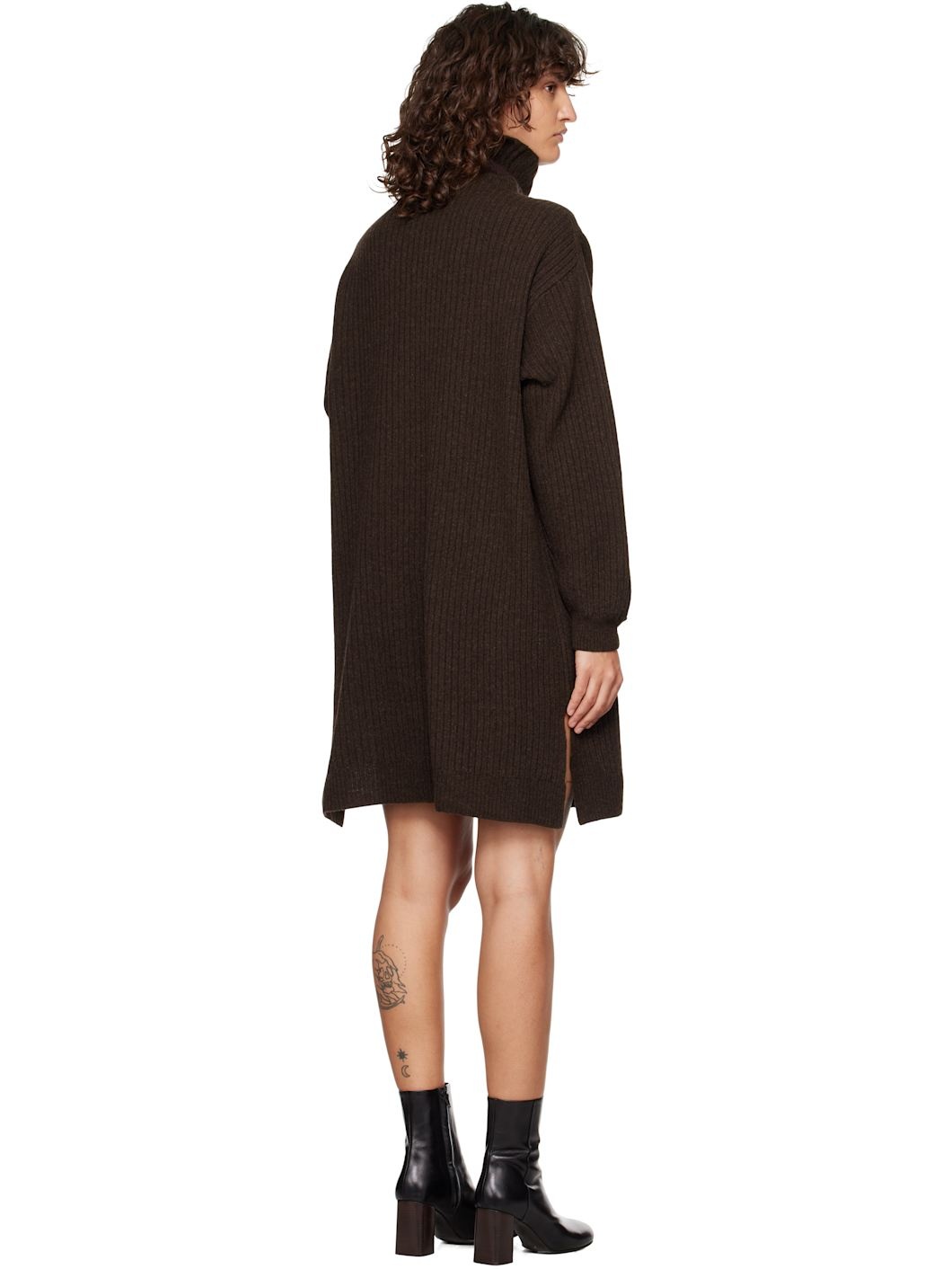Brown High Neck Midi Dress - 3
