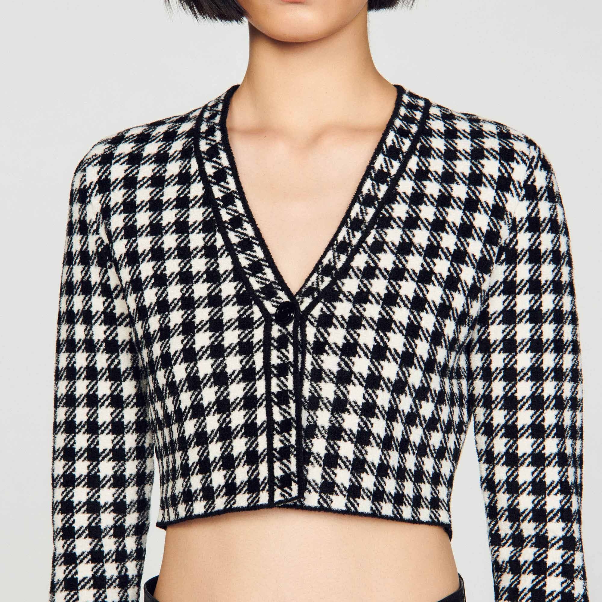 CROPPED GINGHAM KNIT CARDIGAN - 4
