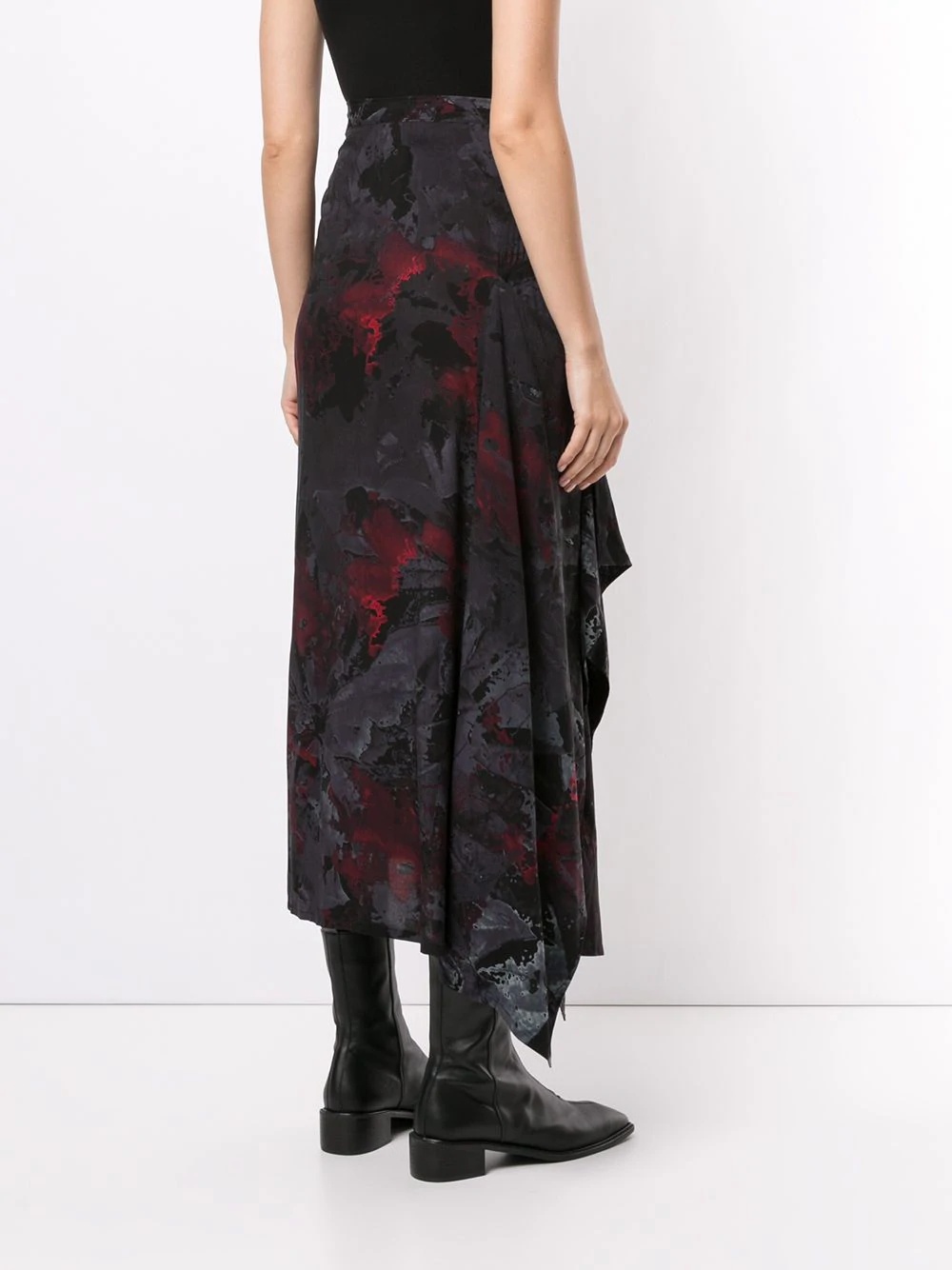 abstract print draped side skirt - 4