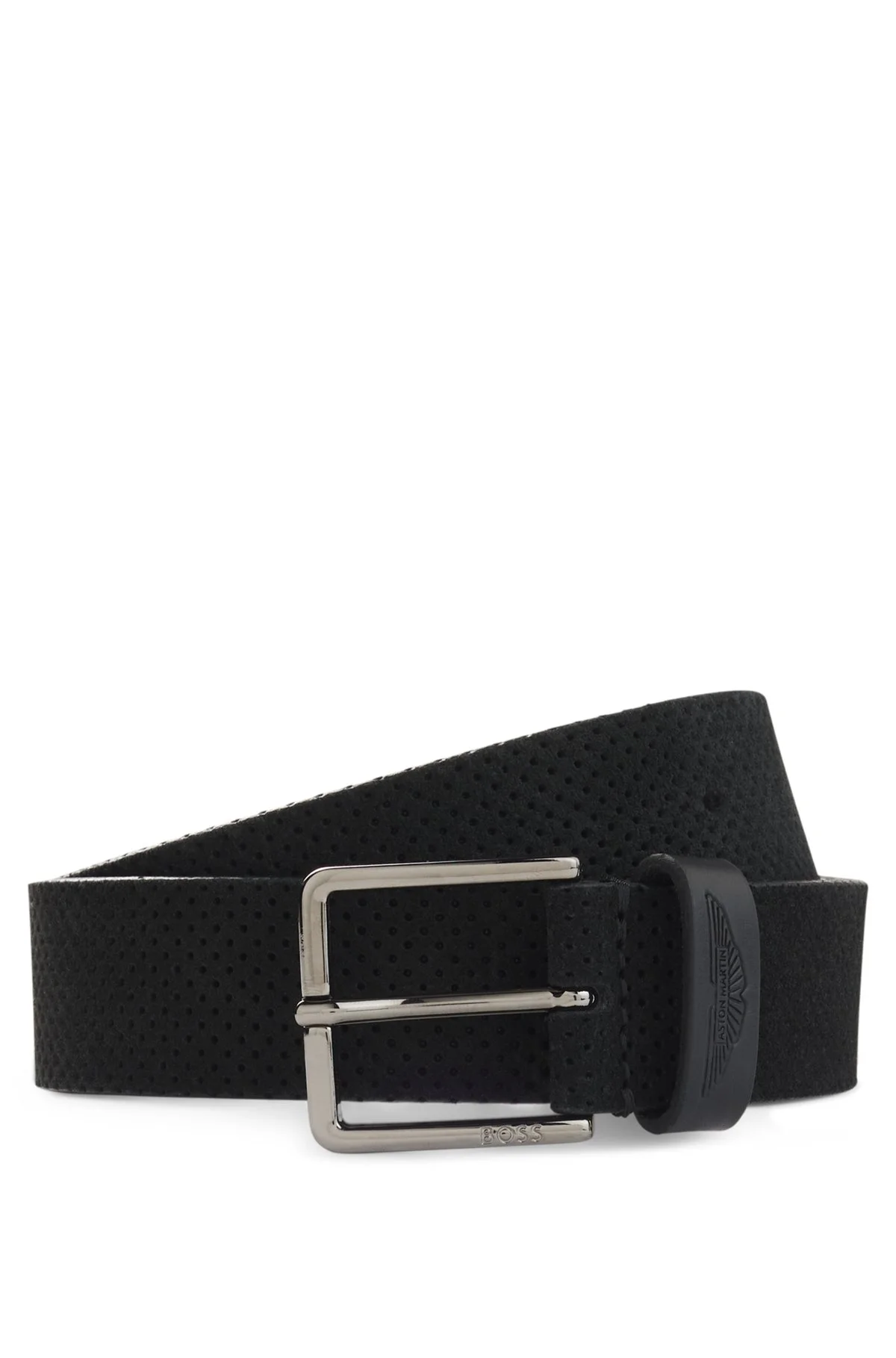 BOSS X ASTON MARTIN PERFORATED SUEDE BELT WITH LOGO - 1