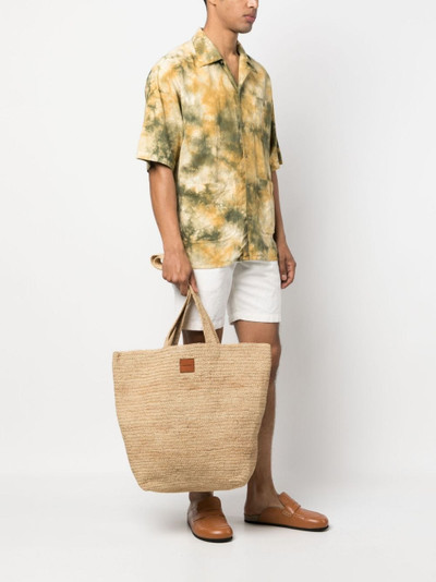 Sandro logo-patch raffia tote bag outlook