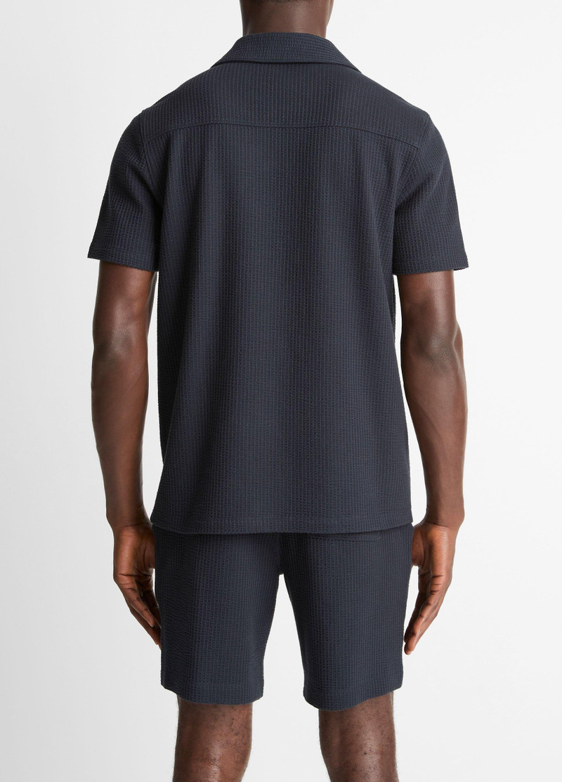 Vince Seersucker-Knit Stretch-Cotton Short-Sleeve Johnny-Collar Shirt outlook
