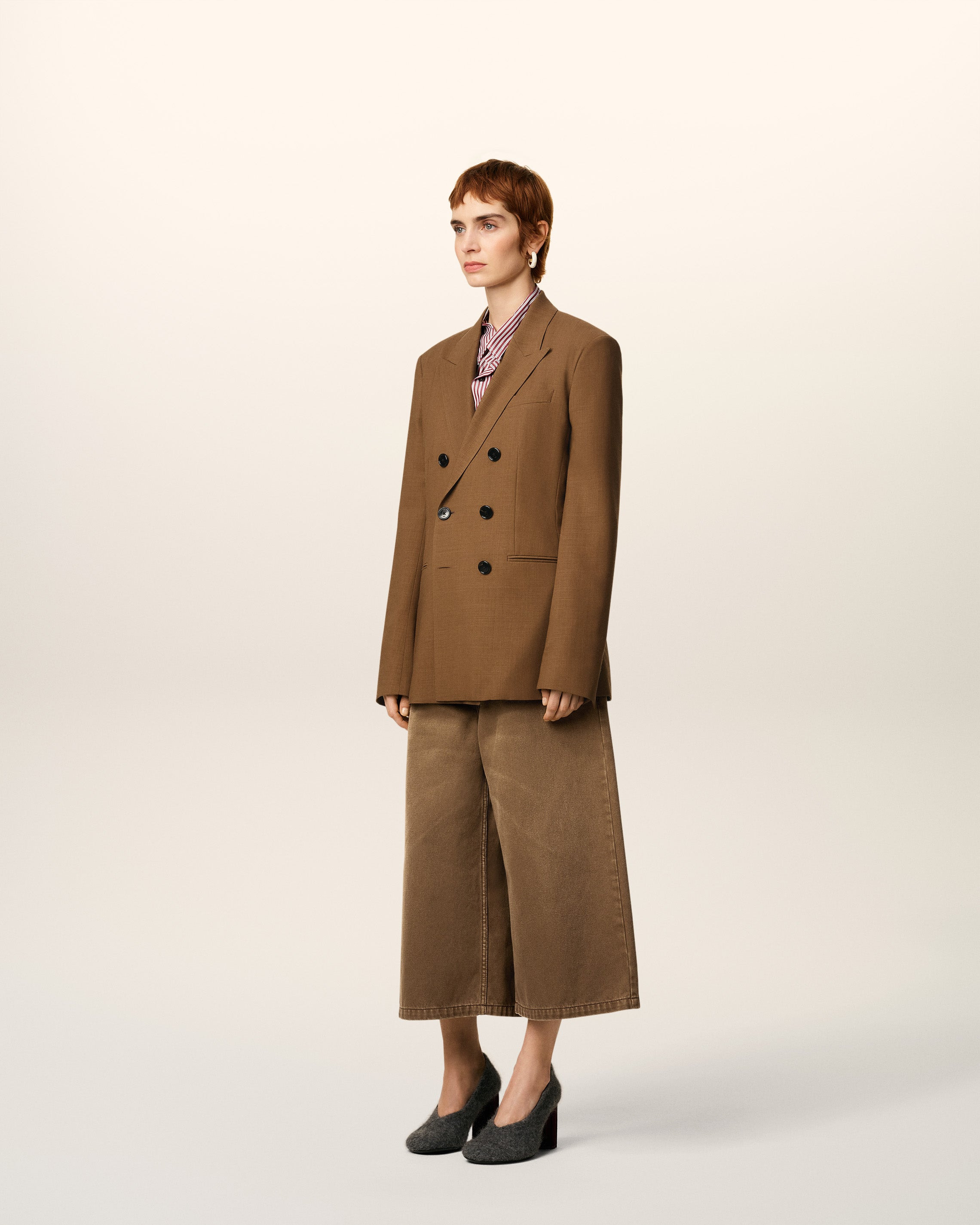 BROWN WOOL DOUBLE BREASTED JACKET - 6