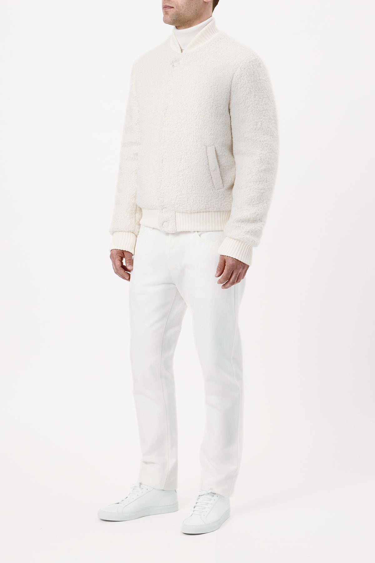 Brandon Bomber Jacket in Ivory Cashmere Boucle - 3