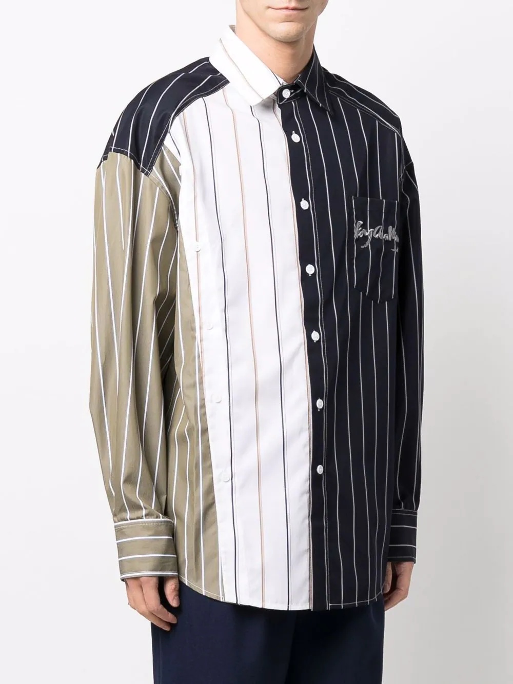 pinstriped colour-block shirt - 3