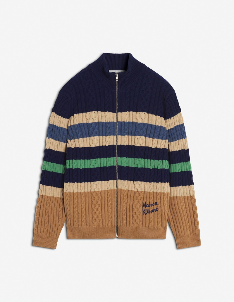 STRIPED CABLE ZIPPED CARDIGAN 1