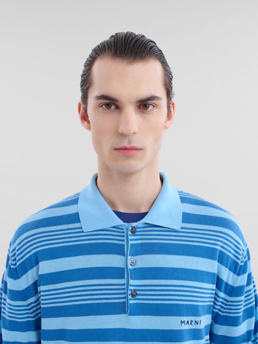 BLUE STRIPED COTTON POLO SHIRT WITH MARNI MENDING - 4