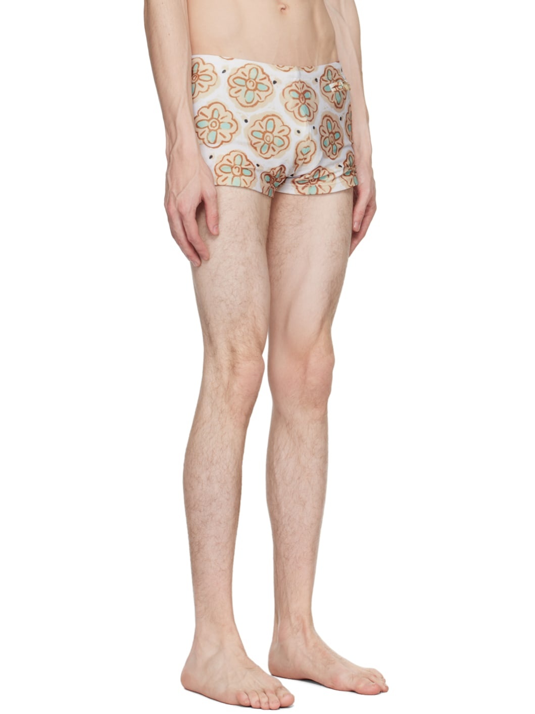 Beige Painted Flower Square Swim Briefs - 2
