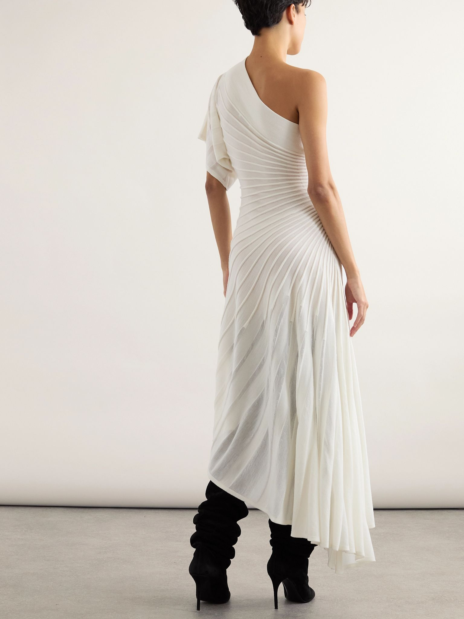 One-shoulder ribbed wool midi dress White - 3