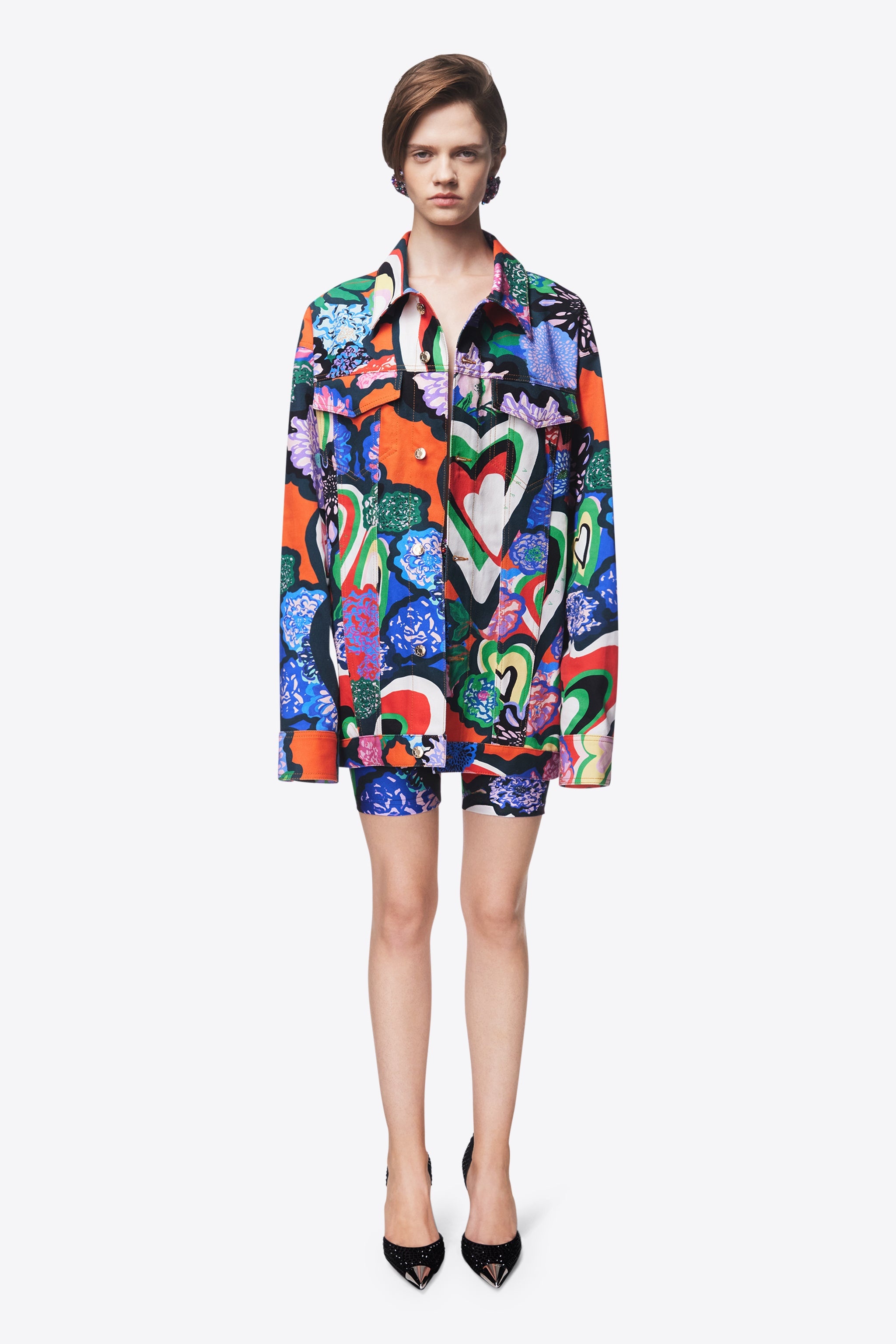 HEART PRINTED DENIM JACKET - 4