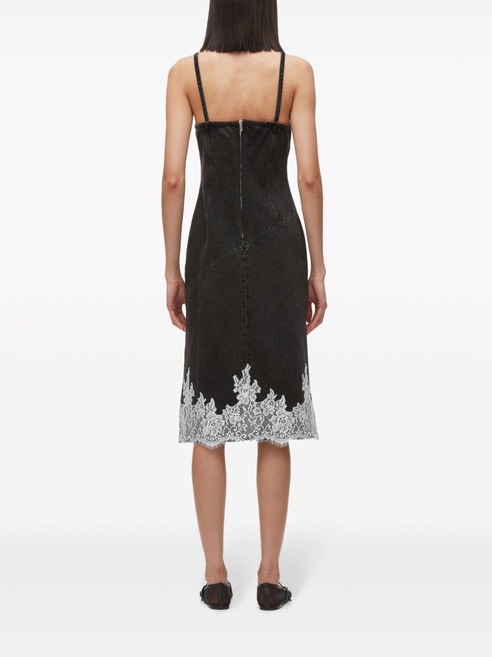 lace-trim denim slip dress - 4