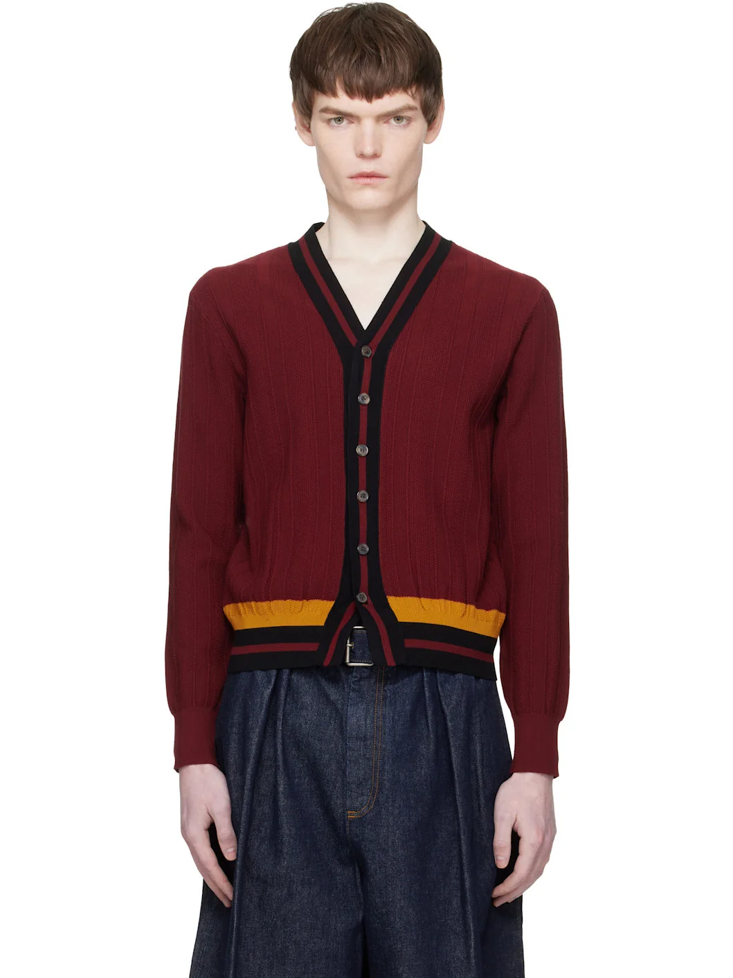 Red Block Stripe Cardigan - 1