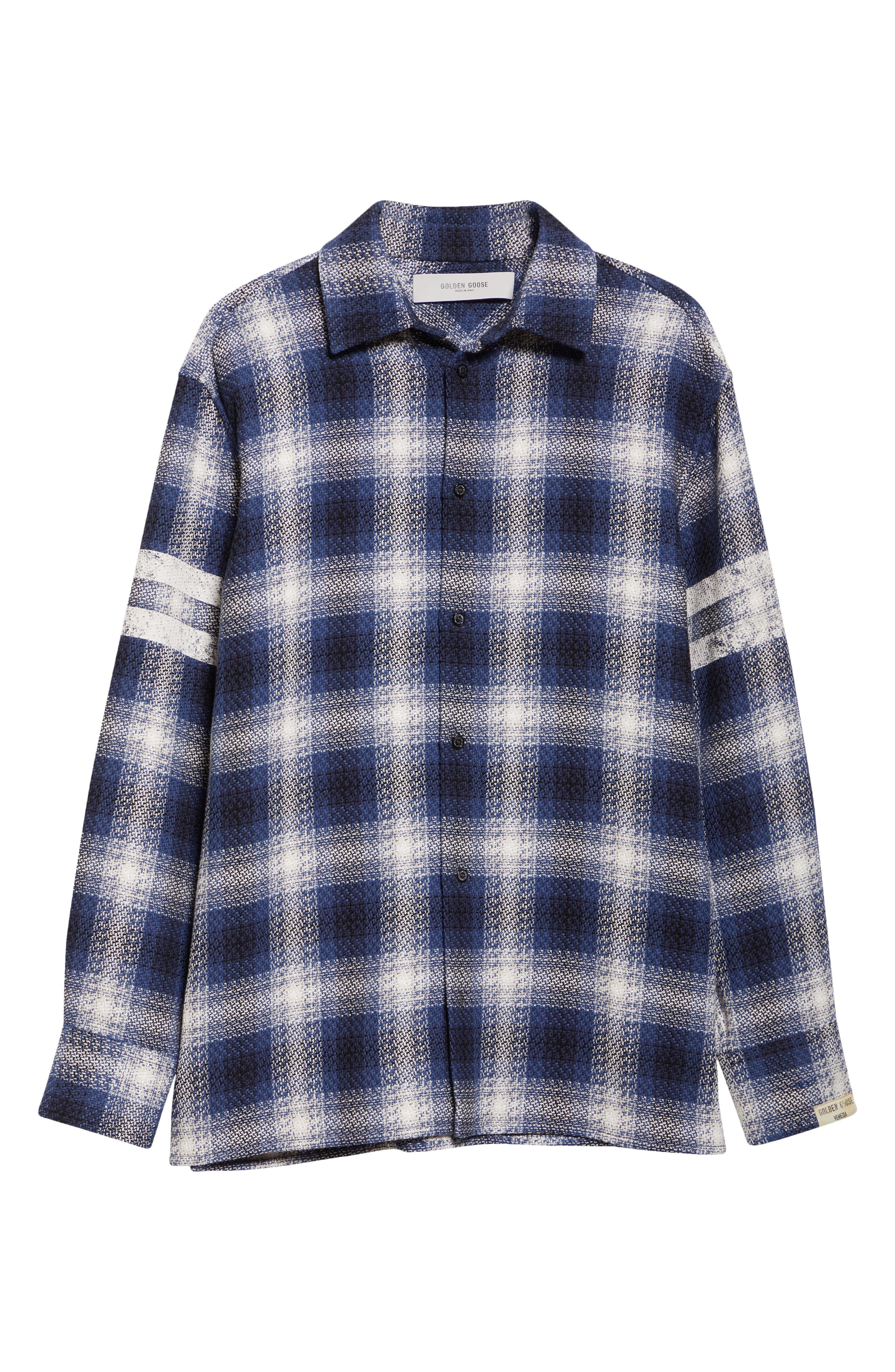 Golden Goose Journey Nolwenn Plaid Button-Up Overshirt in Ice/Indigo at Nordstrom - 6