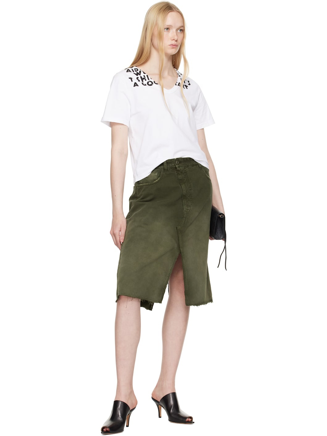 White V-Neck SIDA Print T-shirt - 4