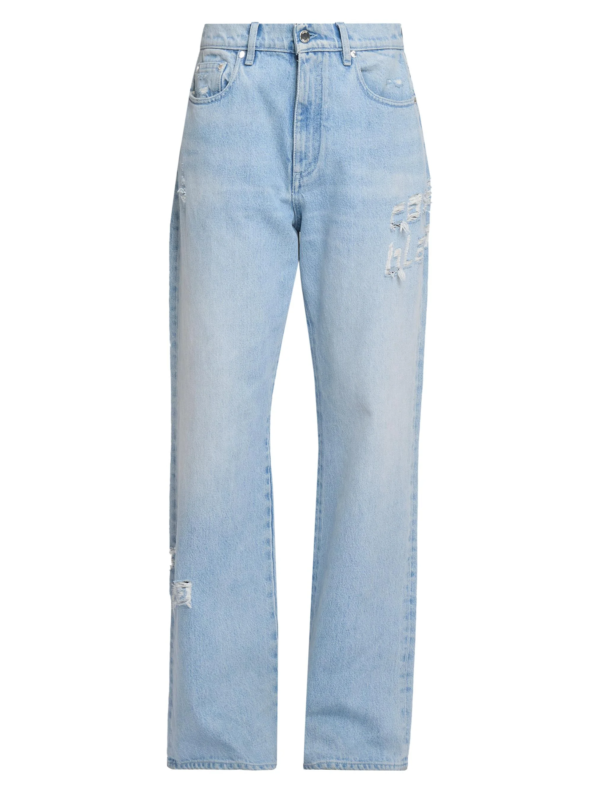 Women's Hotfix Distressed Logo Baggy Jeans - Light Wash - 1