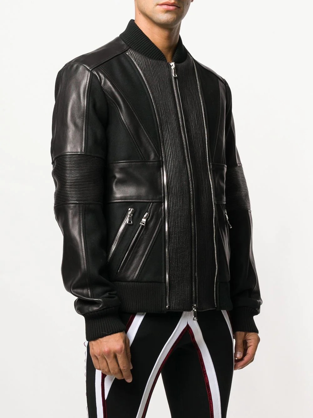 zip up leather bomber jacket - 3