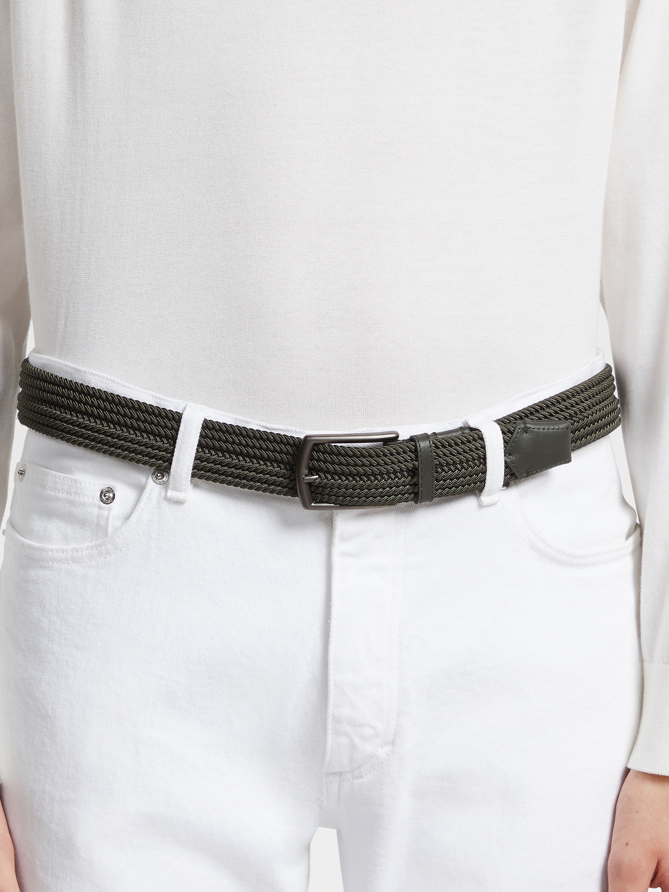 OLIVE GREEN ELASTIC RAYON BRAIDED BELT - 3