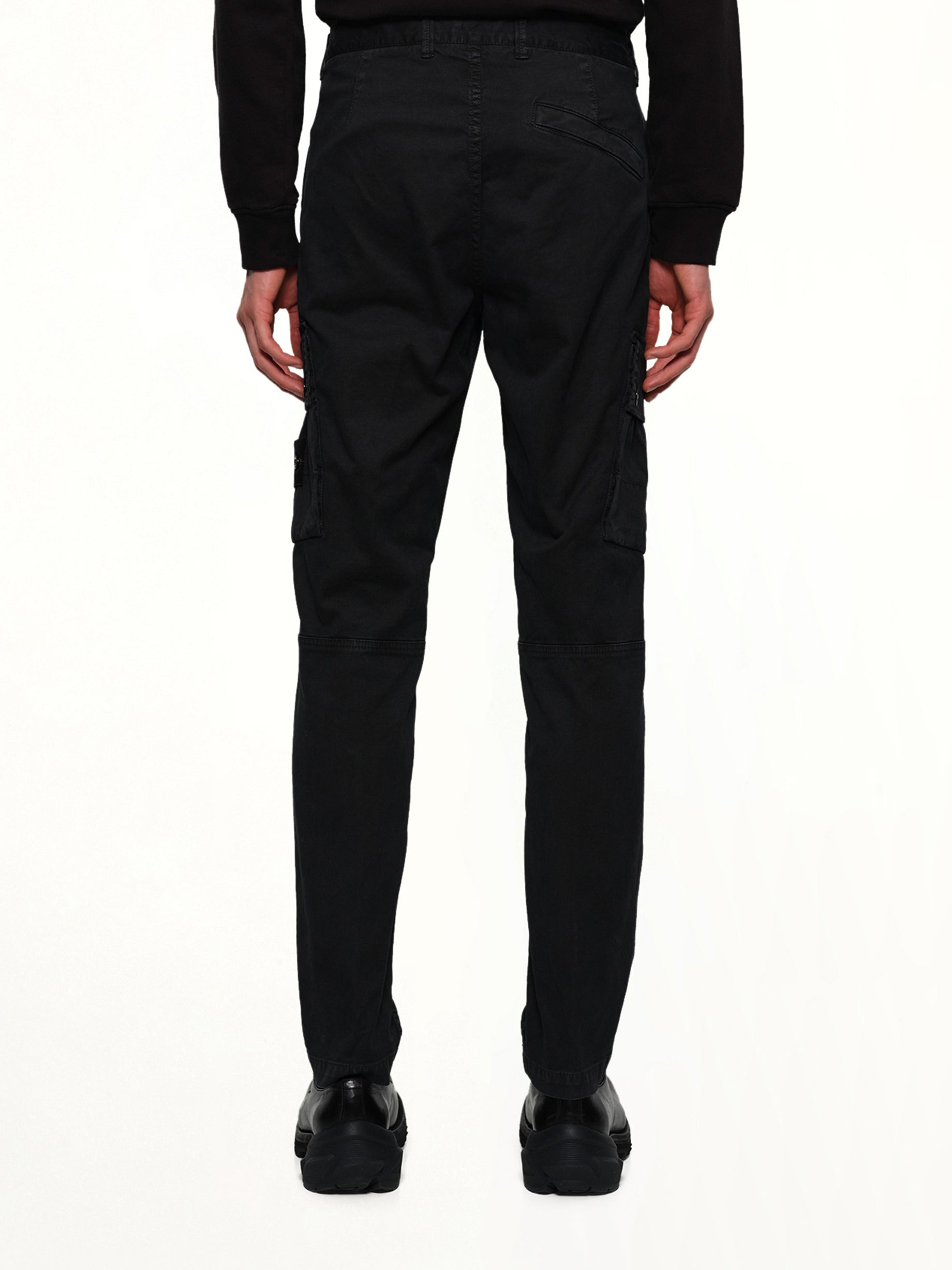 3100034 Stretch Organic Broken Twill Cotton 'Old' Effect Cargo Pants in Black - 5