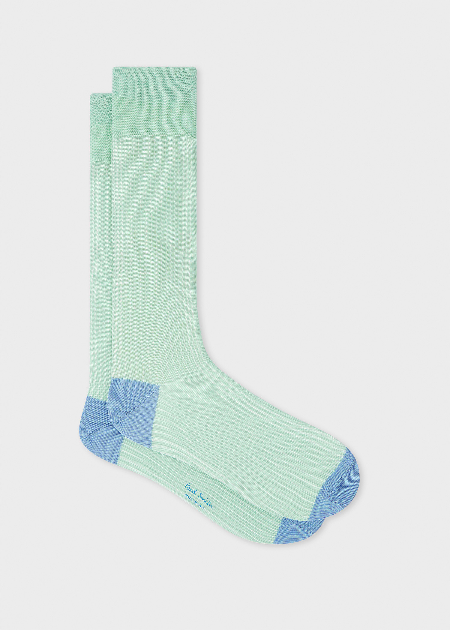 Mint Green Ribbed Cotton-Blend Socks 1