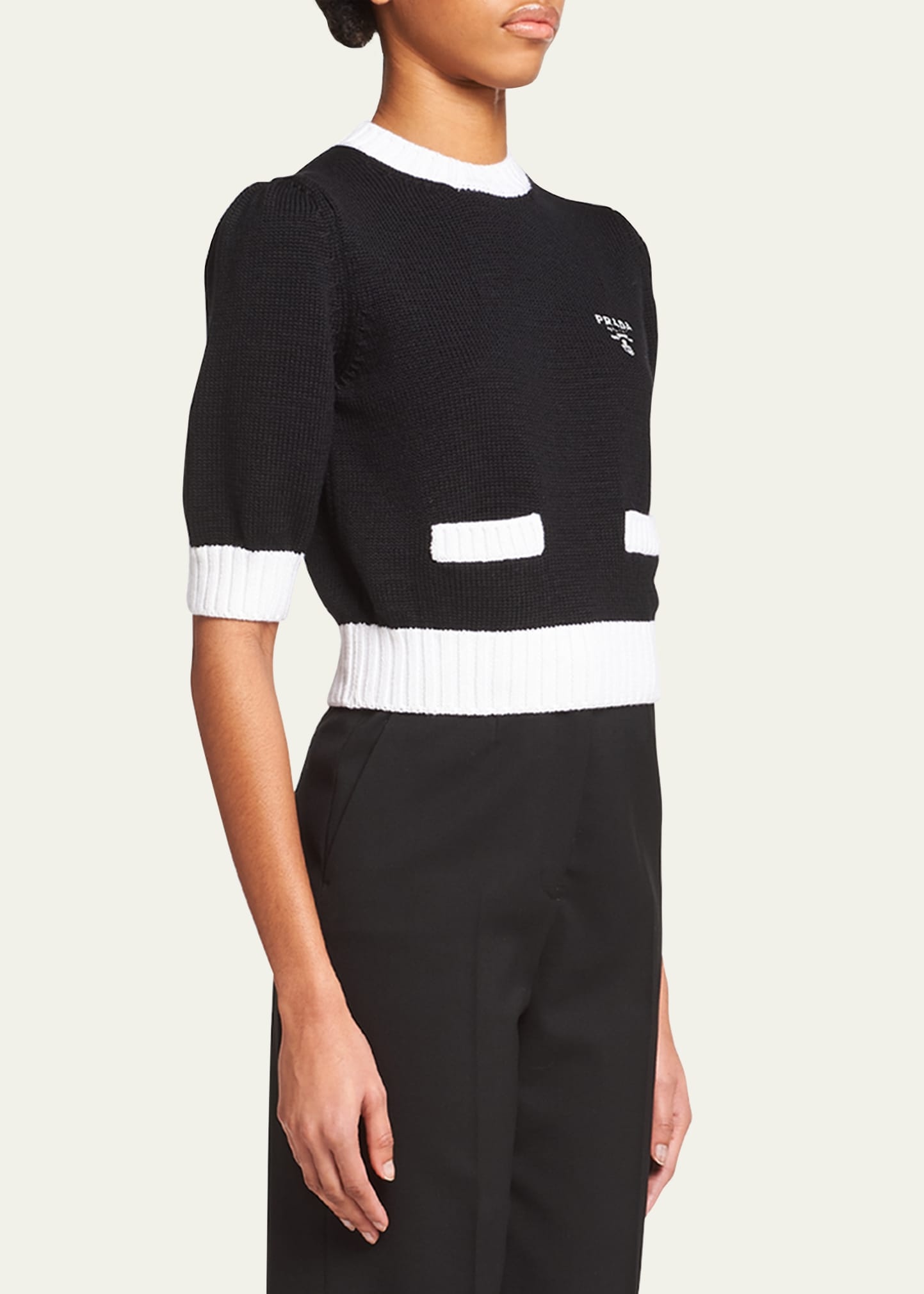 Bicolor Cropped Knit Sweater - 4