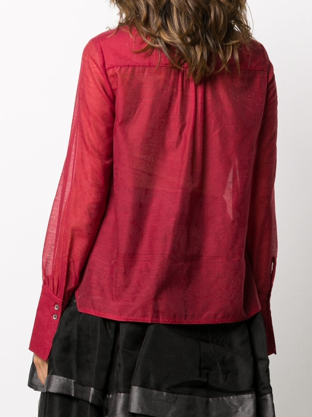 pleated panel ruffled-neck shirt - 4