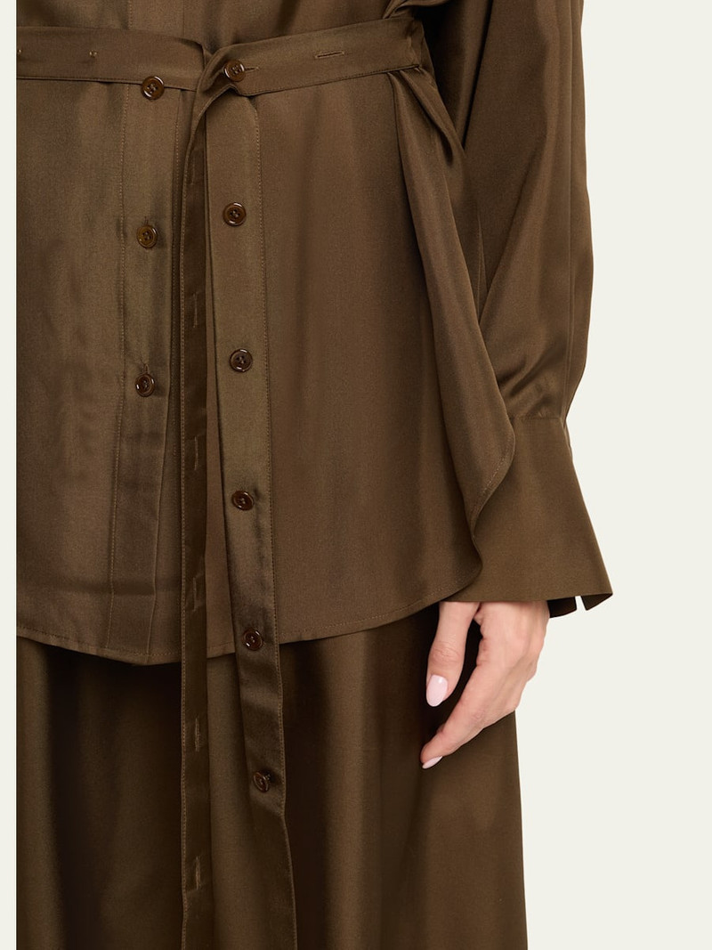 Long-Sleeve Silk Shirtdress 5