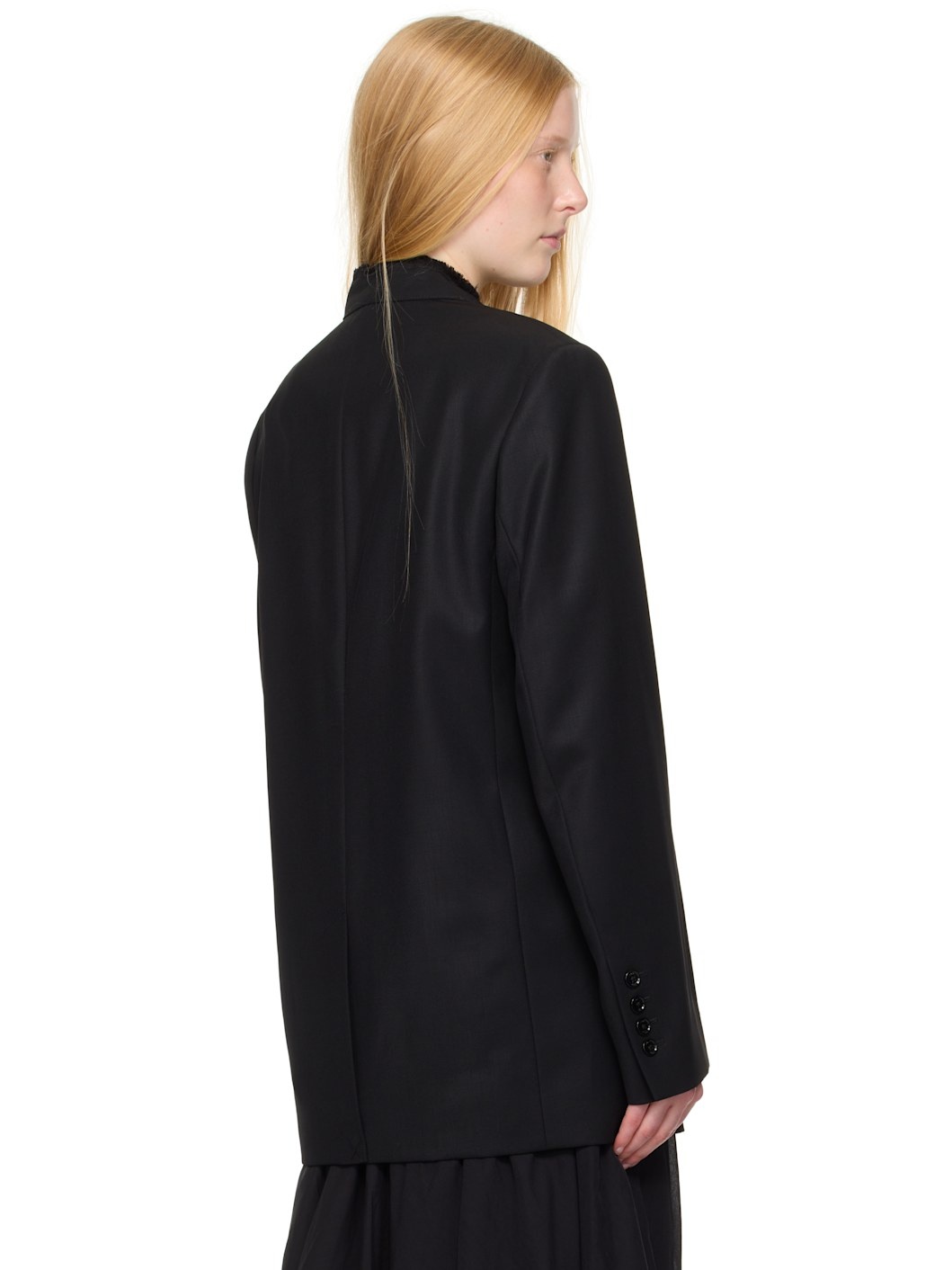 Black Raw Lapel Blazer - 3