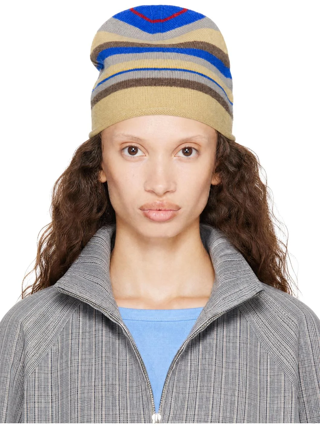Beige Striped 'Stoner' Beanie - 1