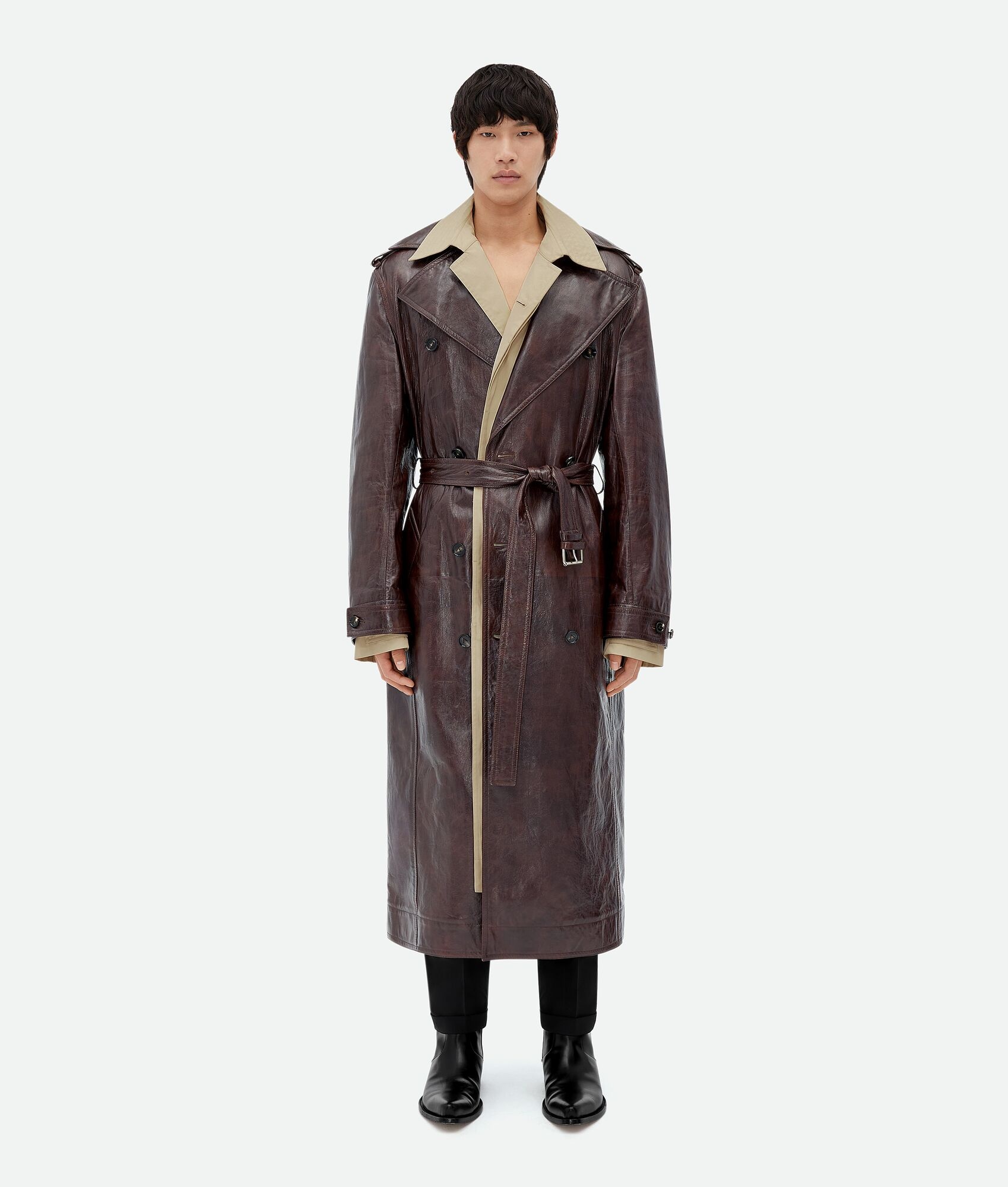 Oversized Fit Embossed Leather Trench Coat - 4