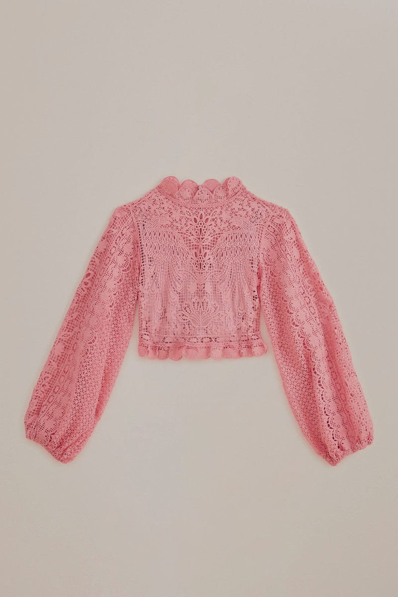 Blush Pink Guipure Long Sleeve Blouse 7